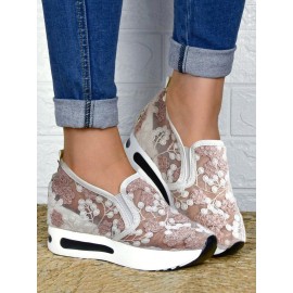 Floral Embroidery Breathable Sheer Mesh Sneakers