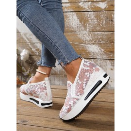 Floral Embroidery Breathable Sheer Mesh Sneakers