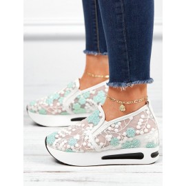 Floral Embroidery Breathable Sheer Mesh Sneakers
