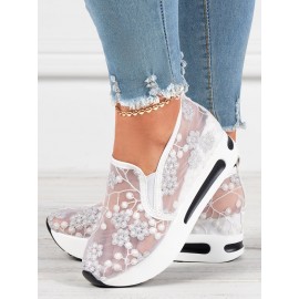 Floral Embroidery Breathable Sheer Mesh Sneakers
