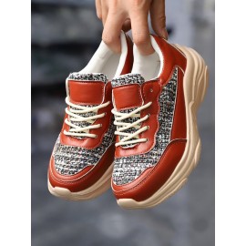 Casual Color Block Wearable Lace-Up Low Heel Chunky Trainers Split Joint