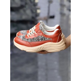 Casual Color Block Wearable Lace-Up Low Heel Chunky Trainers Split Joint