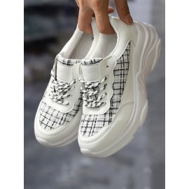 Casual Color Block Wearable Lace-Up Low Heel Chunky Trainers Split Joint