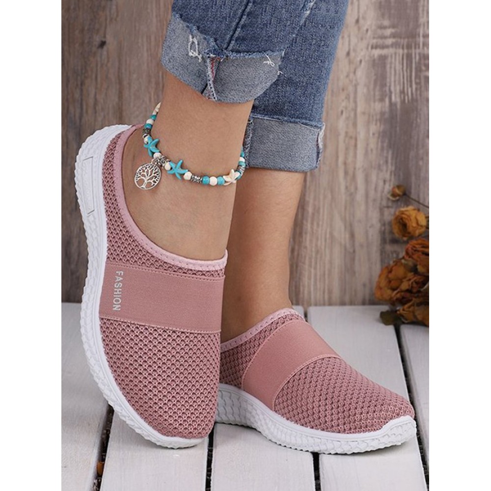 Casual Plain Breathable Slip On Flat Heel Fly Woven Shoes Split Joint