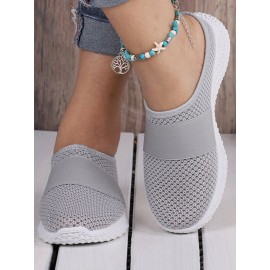 Casual Plain Breathable Slip On Flat Heel Fly Woven Shoes Split Joint
