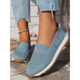 Sports Plain Breathable Slip On Flat Heel Fly Woven Shoes