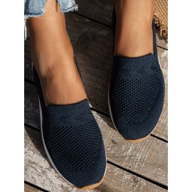Sports Plain Breathable Slip On Flat Heel Fly Woven Shoes