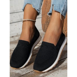Sports Plain Breathable Slip On Flat Heel Fly Woven Shoes