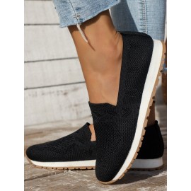 Sports Plain Breathable Slip On Flat Heel Fly Woven Shoes