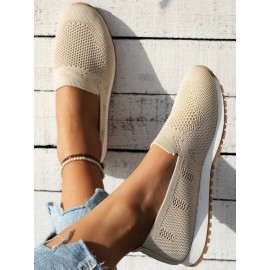 Sports Plain Breathable Slip On Flat Heel Fly Woven Shoes