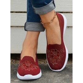 Sports Floral Breathable Slip On Flat Heel Fly Woven Shoes Embroidery