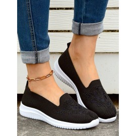 Sports Floral Breathable Slip On Flat Heel Fly Woven Shoes Embroidery