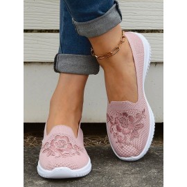 Sports Floral Breathable Slip On Flat Heel Fly Woven Shoes Embroidery