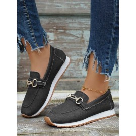 Casual Plain Non-Slip Slip On Flat Heel Deep Mouth Shoes Metal