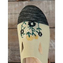 Casual Floral Breathable Slip On Flat Heel Deep Mouth Shoes Embroidery