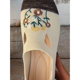 Casual Floral Breathable Slip On Flat Heel Deep Mouth Shoes Embroidery