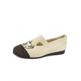 Casual Floral Breathable Slip On Flat Heel Deep Mouth Shoes Embroidery