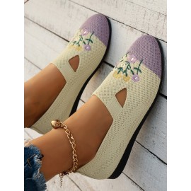 Casual Floral Breathable Slip On Flat Heel Deep Mouth Shoes Embroidery