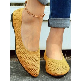 Casual Plain Breathable Slip On Flat Heel Shallow Shoes Hollow Out