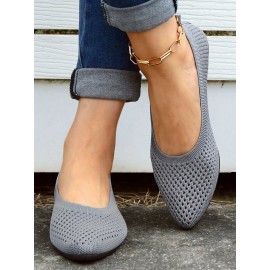 Casual Plain Breathable Slip On Flat Heel Shallow Shoes Hollow Out