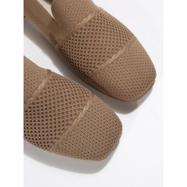 Casual Plain Breathable Slip On Low Heel Deep Mouth Shoes Hollow Out