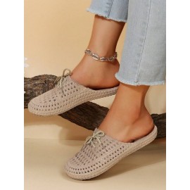 Women Lace Up Hollow Out Waterproof Beach Mules
