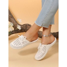 Women Lace Up Hollow Out Waterproof Beach Mules