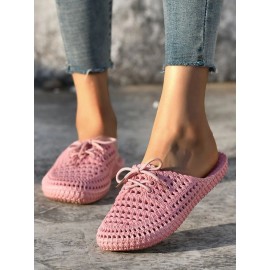 Women Lace Up Hollow Out Waterproof Beach Mules