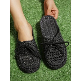 Women Lace Up Hollow Out Waterproof Beach Mules