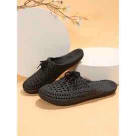 Women Lace Up Hollow Out Waterproof Beach Mules