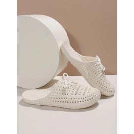 Women Lace Up Hollow Out Waterproof Beach Mules