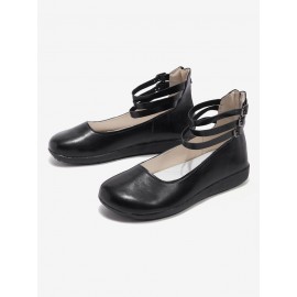 Vintage Black Buckle Decor Comfy Sole Shallow Shoes wtith Back Zip