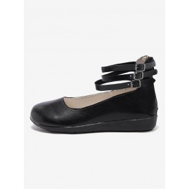 Vintage Black Buckle Decor Comfy Sole Shallow Shoes wtith Back Zip