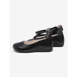 Vintage Black Buckle Decor Comfy Sole Shallow Shoes wtith Back Zip