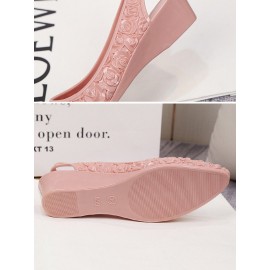 Waterproof Floral Wedge Heel Slingback Shallow Shoes